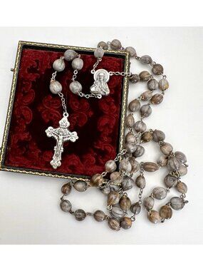 Vintage Job’s Tears Rosary Seed Beads Sterling Silver Italy